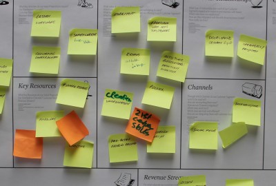 Post-it notes on a board